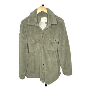 Thread and Supply Shearling Cozy Olive Green Fleece Jacket